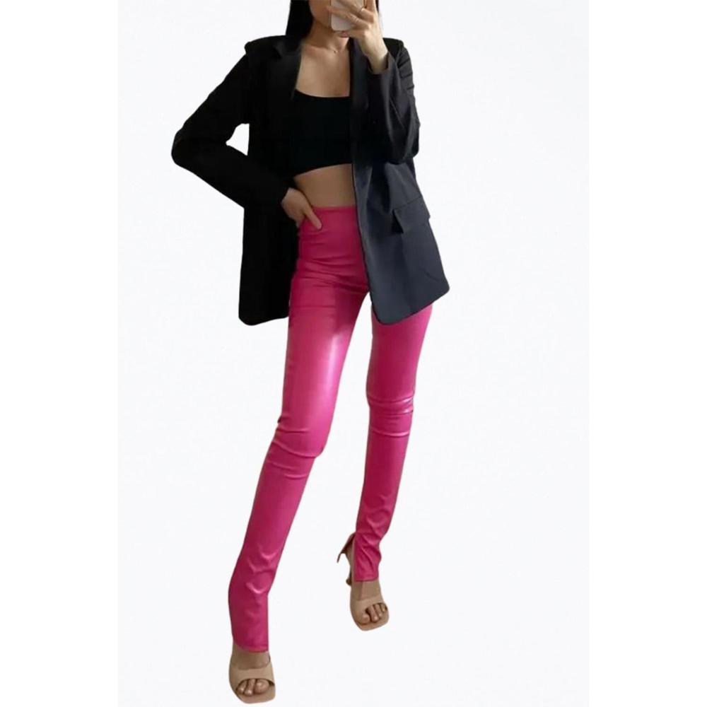NEW GOLDIE LONDON high-rise vegan leather side split-hem pants in hot pink